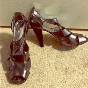 BCBG Silver Snakeskin Strappy Heel Sandal